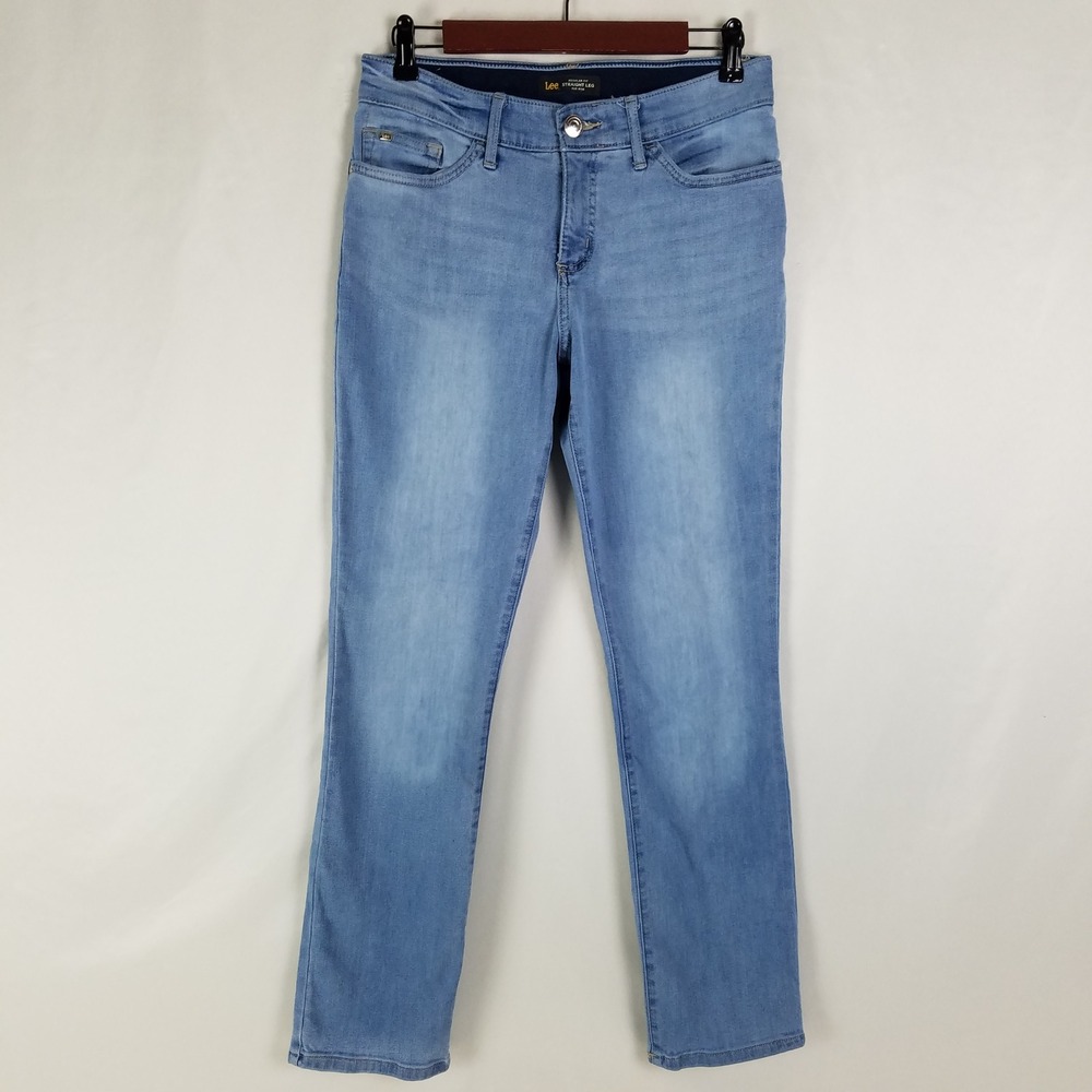 Lee Flex Motion‎ Womens Straight Leg Mid Rise Light Wash Blue Jeans Size 6